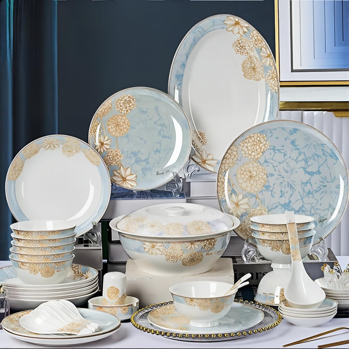 Luxury Blue Bone China Dinnerware Set for Elegant Weddings and Parties Julia M LifeStyles