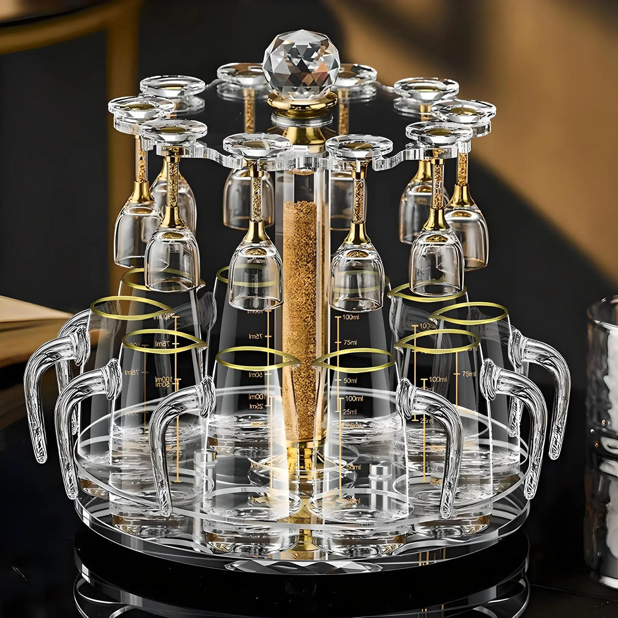 Luxury Crystal Spirits Shooter Glass Set with Gold Foil Decanter - Julia M LifeStyles