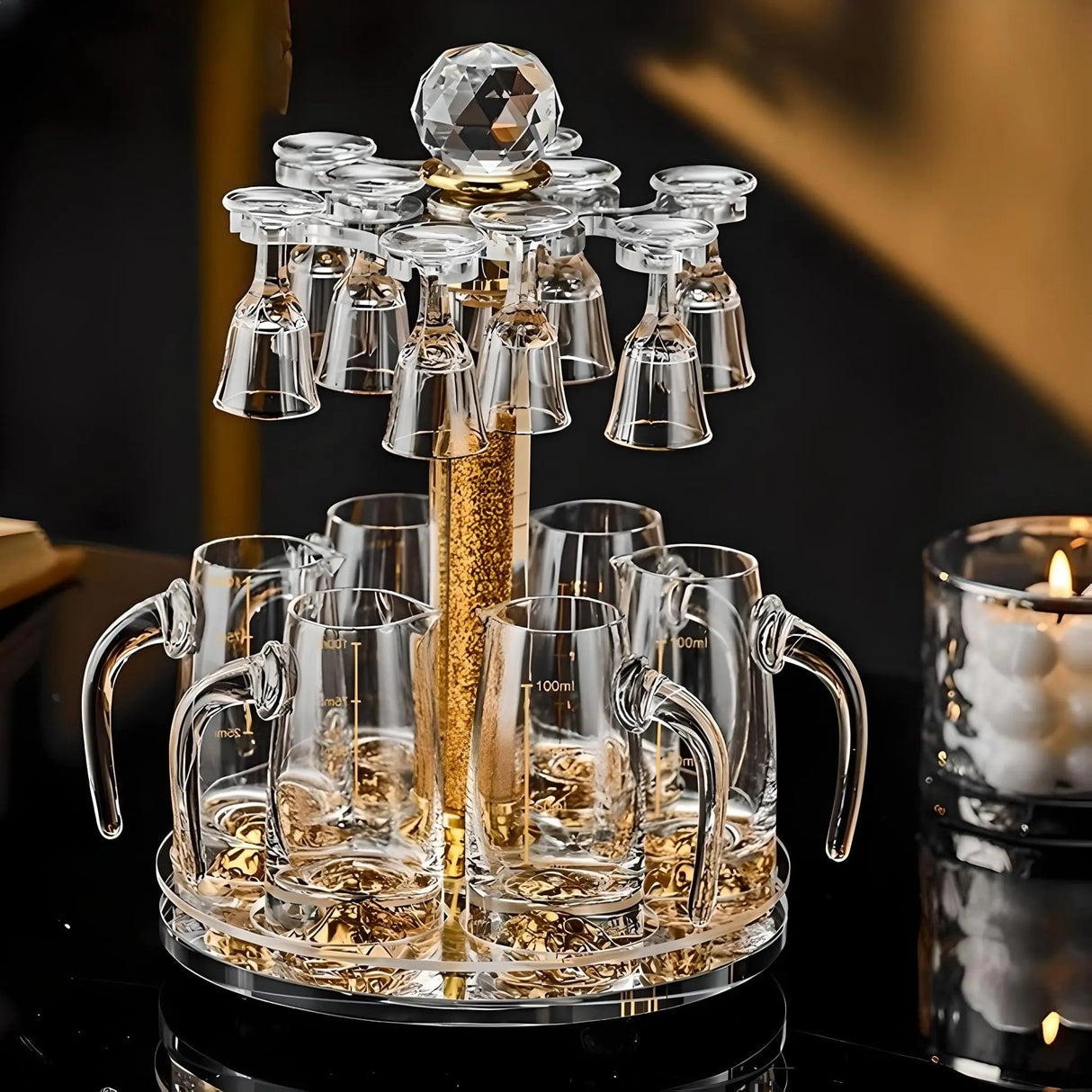 Luxury Crystal Spirits Shooter Glass Set with Gold Foil Decanter - Julia M LifeStyles