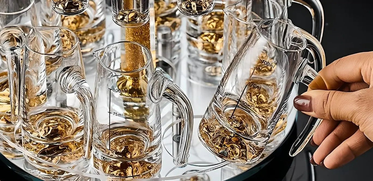 Luxury Crystal Spirits Shooter Glass Set with Gold Foil Decanter - Julia M LifeStyles