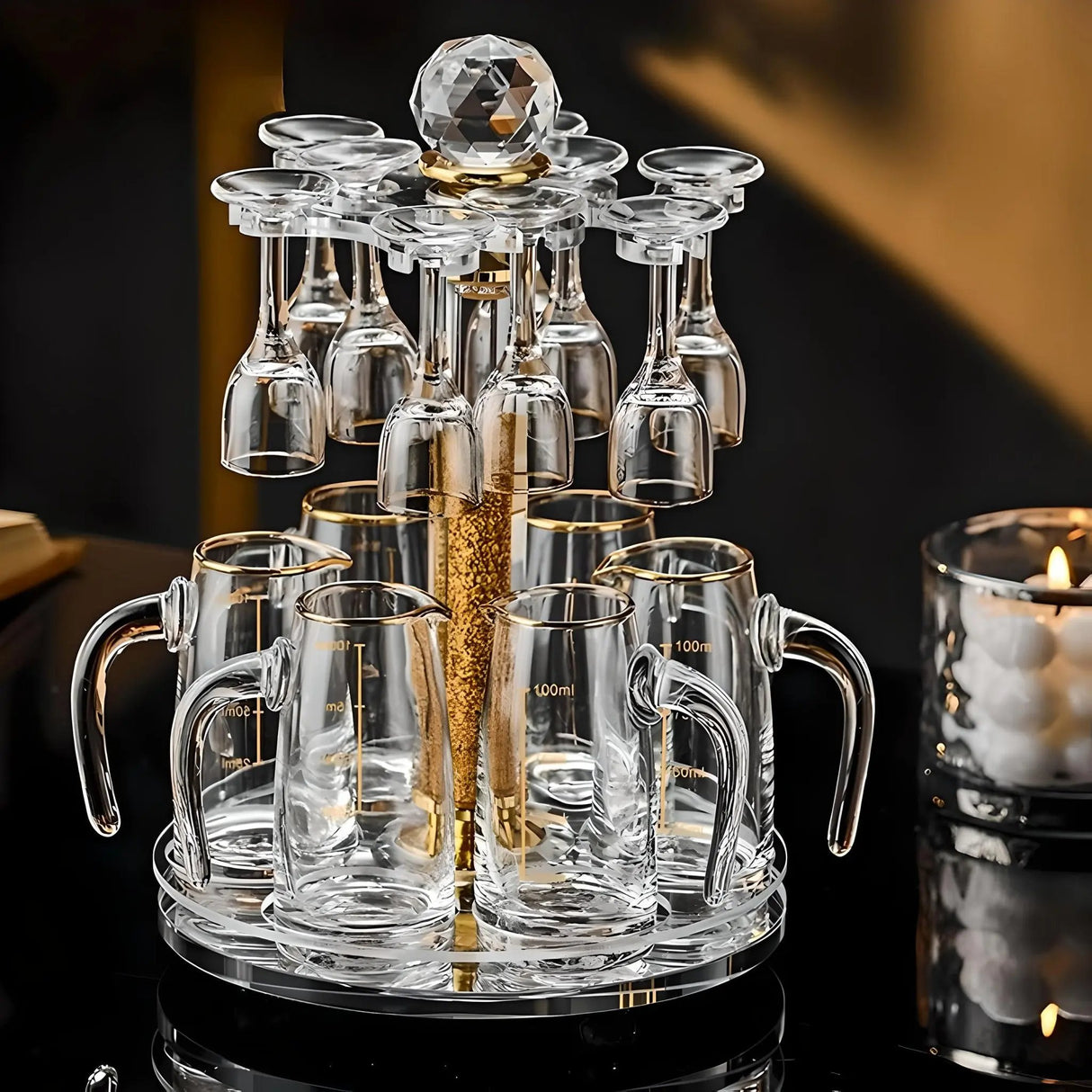 Luxury Crystal Spirits Tass Shooter Glass Set with Gold Foil Decanter - Julia M LifeStyles