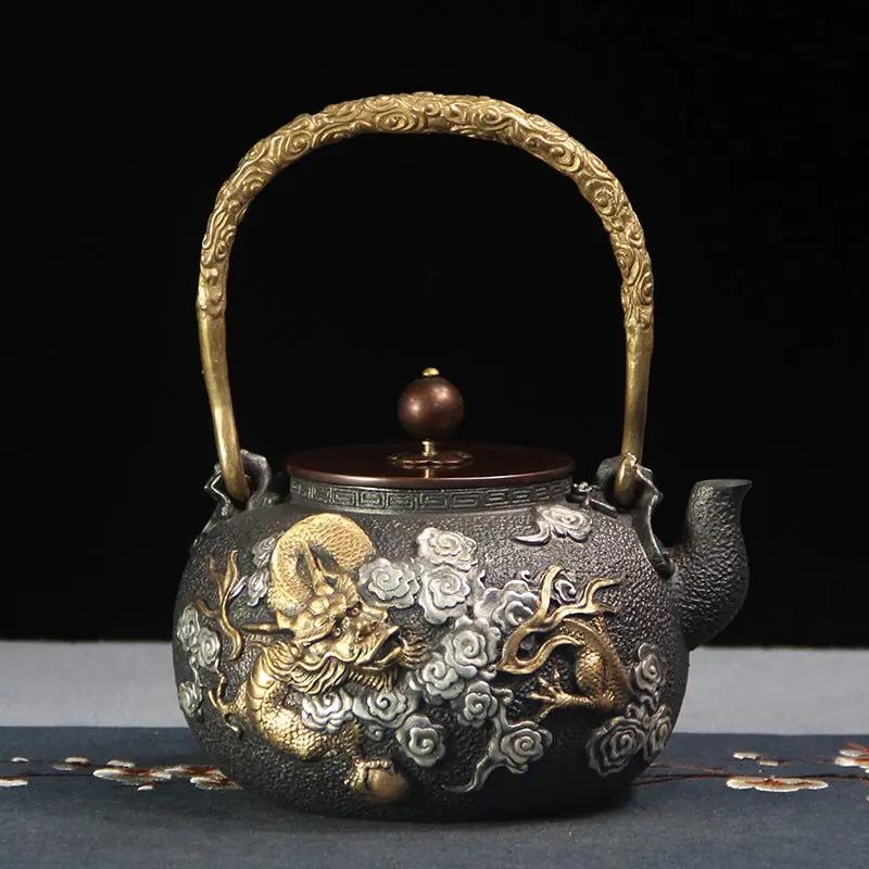 Opulent Dragon and Phoenix Gilt Iron Pot - Julia M LifeStyles