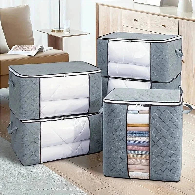Extra large portable storage bag with clear window and sturdy handles for clothing and quilts organization