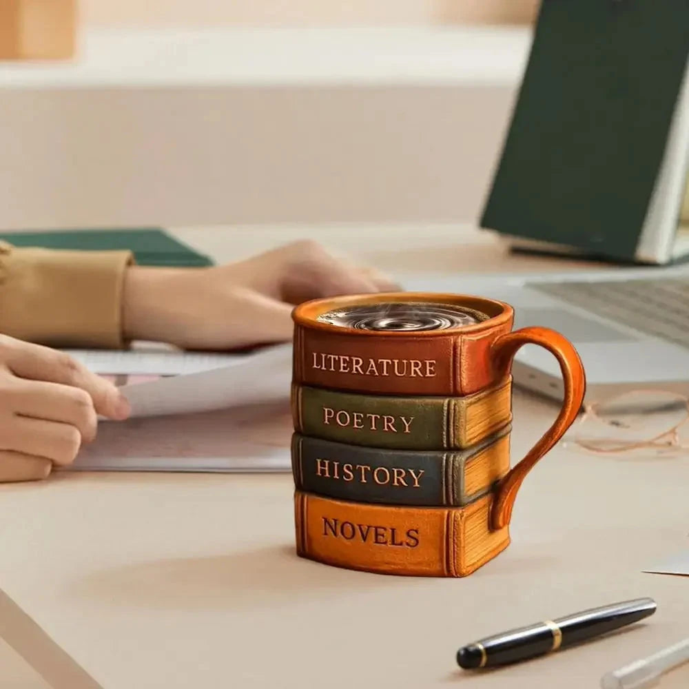 3D Painted Book Design Coffee Mug - Heat-Resistant Drinkware with Ergonomic Handle Julia M LifeStyles