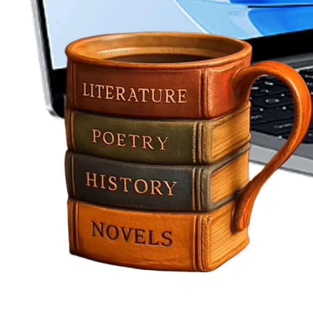 3D Painted Book Design Coffee Mug - Heat-Resistant Drinkware with Ergonomic Handle Julia M LifeStyles