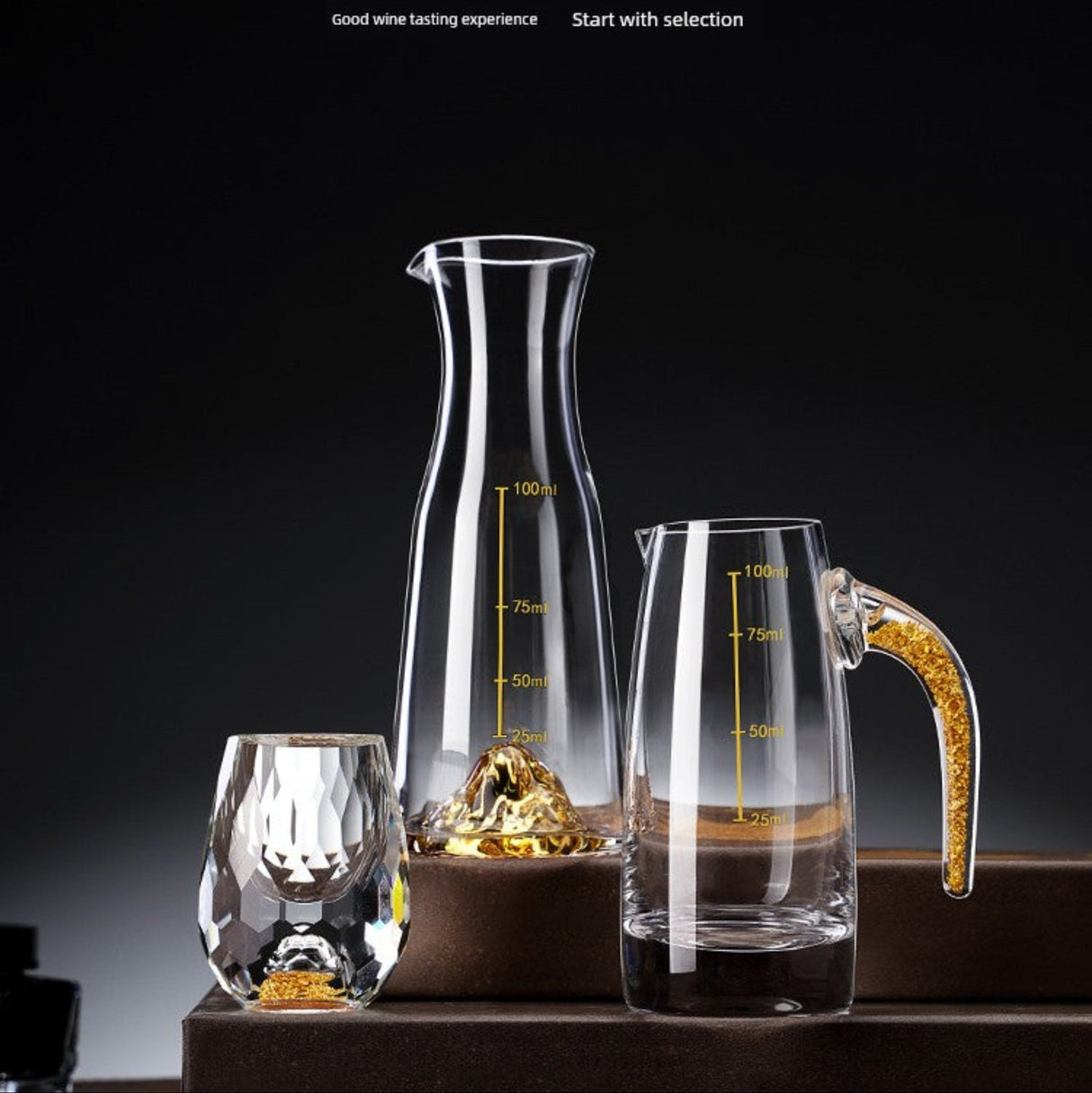 Crystal Glass Wine Decanter Set with Gold Foil Shot Cup Julia M LifeStyles