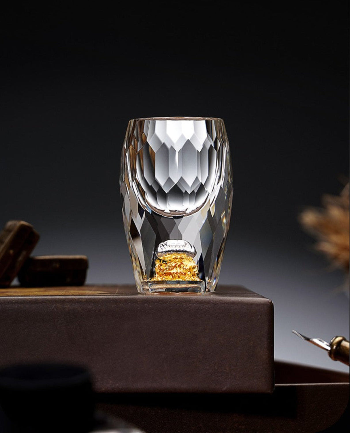 Crystal Glass Wine Decanter Set with Gold Foil Shot Cup Julia M LifeStyles