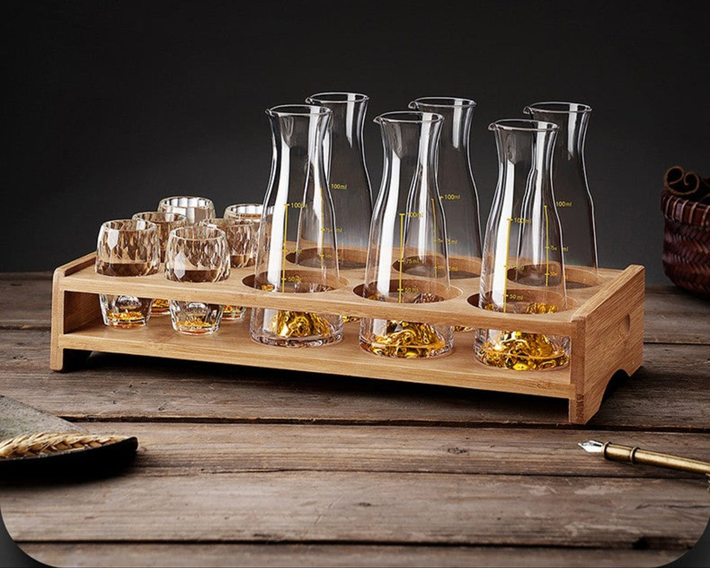 Crystal Glass Wine Decanter Set with Gold Foil Shot Cup Julia M LifeStyles