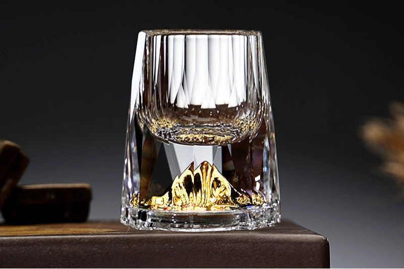 Crystal Glass Wine Decanter Set with Gold Foil Shot Cup Julia M LifeStyles