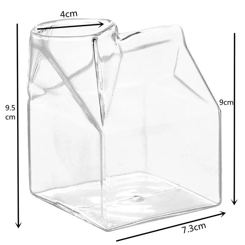 Milk Box Shape Glass Cup - 300ml Transparent Drinkware - Julia M LifeStyles