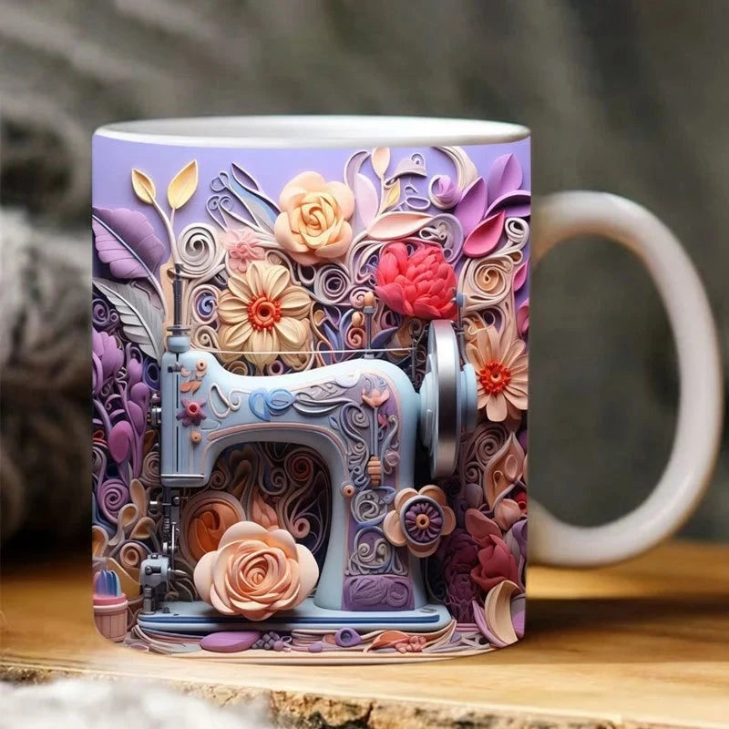 Sewing Machine Design Ceramic Mug - Unique Gift for Sewing Enthusiasts Julia M LifeStyles