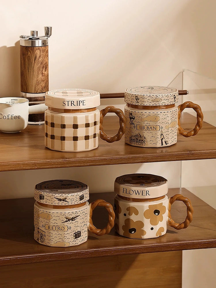 Hero Retro Ceramic Mug with Lid - Exquisite 300-400ml Coffee Cup Julia M LifeStyles