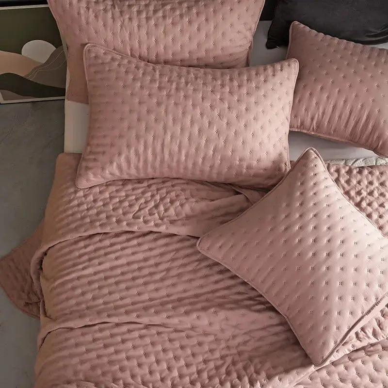 Stitch Taupe Quilt Set with 2Pillow Shams Reversible Quilted Bed Cover set Ultra Soft Lightweigh Microfiber Filler Dusty Pink - Julia M LifeStyles