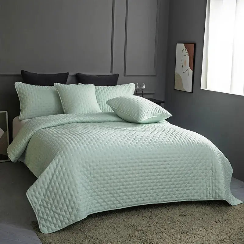 Stitch Taupe Quilt Set with 2Pillow Shams Reversible Quilted Bed Cover set Ultra Soft Lightweigh Microfiber Filler Dusty Pink - Julia M LifeStyles