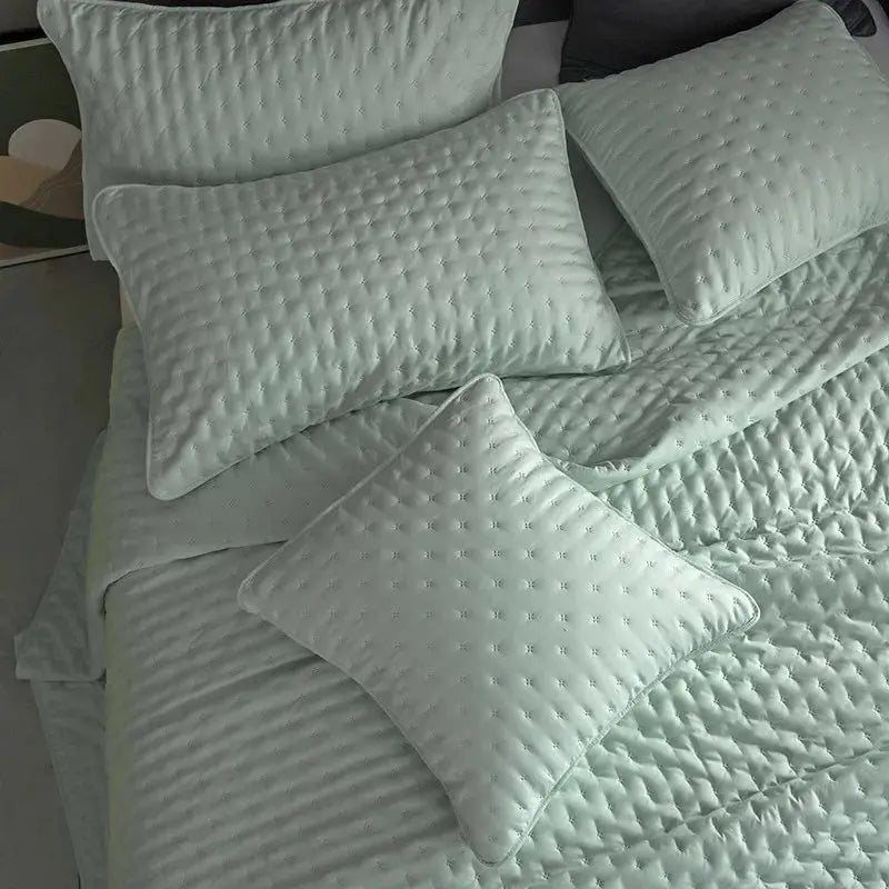 Stitch Taupe Quilt Set with 2Pillow Shams Reversible Quilted Bed Cover set Ultra Soft Lightweigh Microfiber Filler Dusty Pink - Julia M LifeStyles