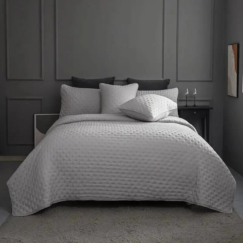 Stitch Taupe Reversible Quilt Set with Pillow Shams - Ultra Soft Microfiber - Julia M LifeStyles