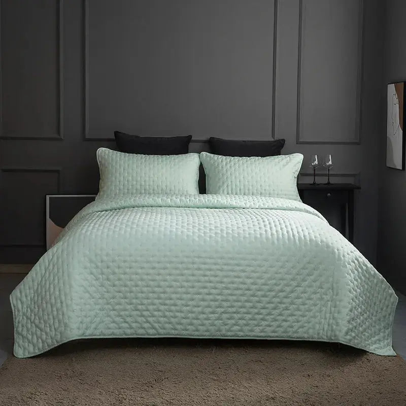 Stitch Taupe Reversible Quilt Set with Pillow Shams - Ultra Soft Microfiber - Julia M LifeStyles