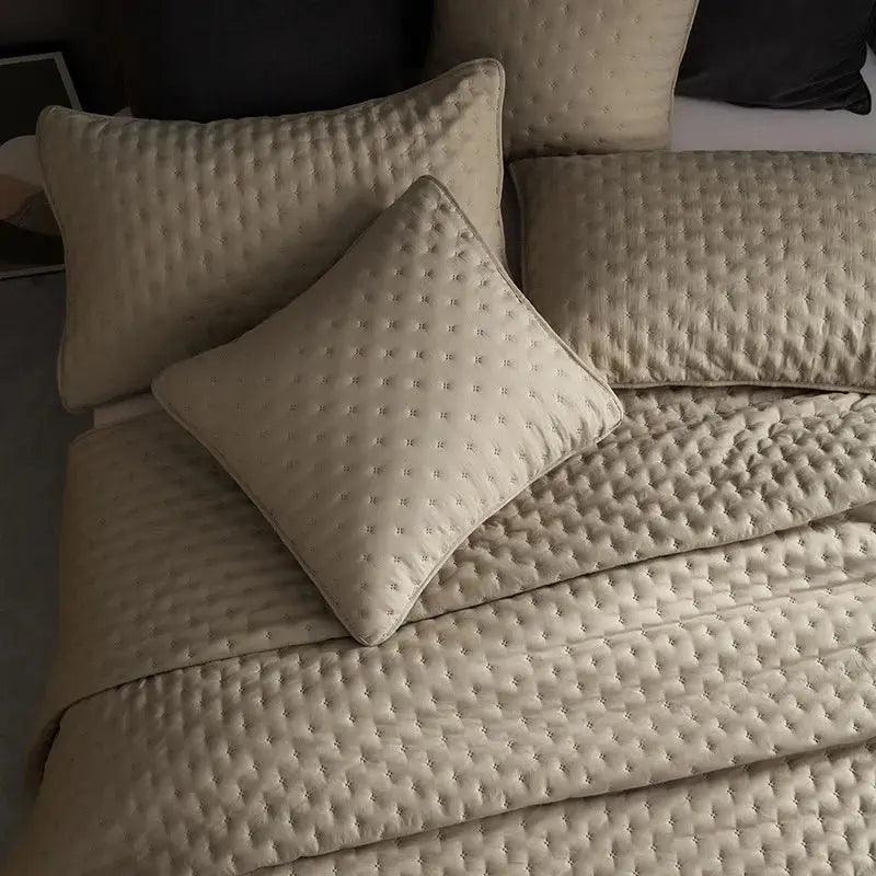 Stitch Taupe Reversible Quilt Set with Pillow Shams - Ultra Soft Microfiber - Julia M LifeStyles