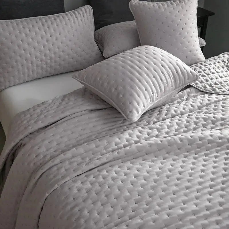 Stitch Taupe Quilt Set with 2Pillow Shams Reversible Quilted Bed Cover set Ultra Soft Lightweigh Microfiber Filler Dusty Pink - Julia M LifeStyles