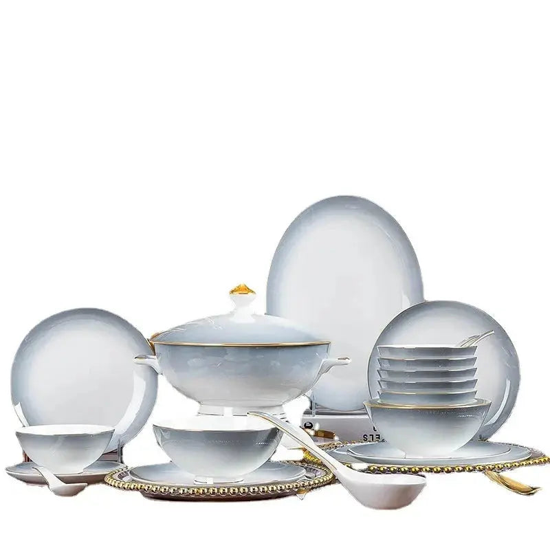 Elegant Gradient Grey Bone China Tableware Set - 60 Pieces Julia M LifeStyles