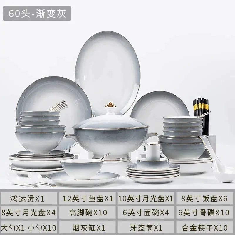 Elegant Gradient Grey Bone China Tableware Set - 60 Pieces Julia M LifeStyles