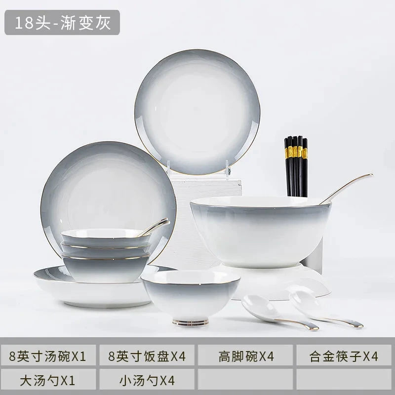 Elegant Gradient Grey Bone China Tableware Set - 60 Pieces Julia M LifeStyles