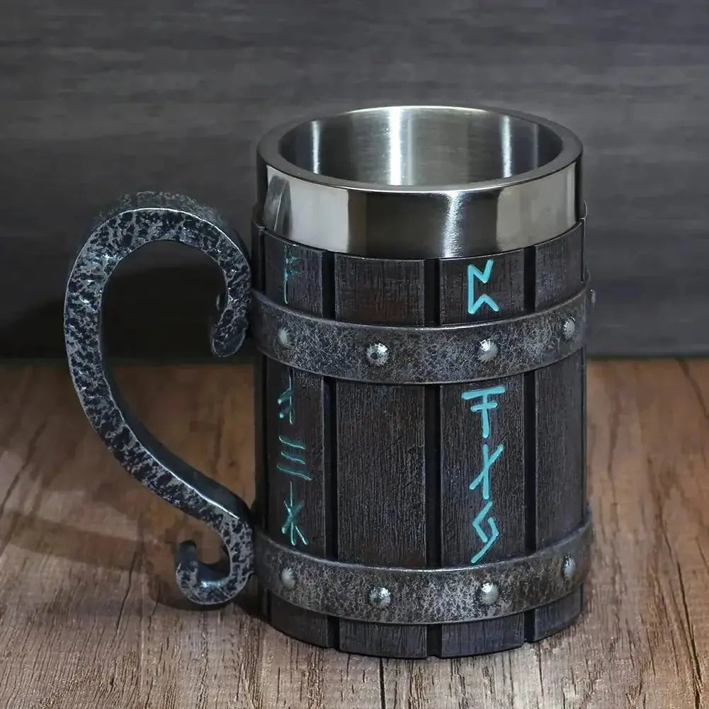 Viking Vintage Oak Barrel Beer Mug Stein with Stainless Steel Liner Coffee Cup Tea Mug Large Capacity Mug Pub Bar Party Gift - Julia M LifeStyles