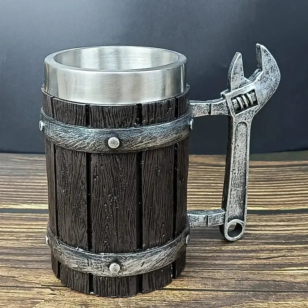 Viking Vintage Oak Barrel Beer Mug Stein with Stainless Steel Liner Coffee Cup Tea Mug Large Capacity Mug Pub Bar Party Gift - Julia M LifeStyles