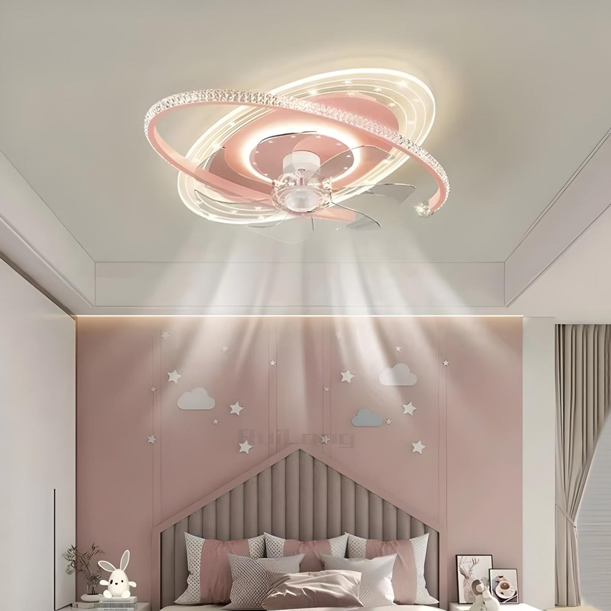 Kids Pink Ceiling Fan with Light and Starry Design for Children's Rooms - Julia M LifeStyles