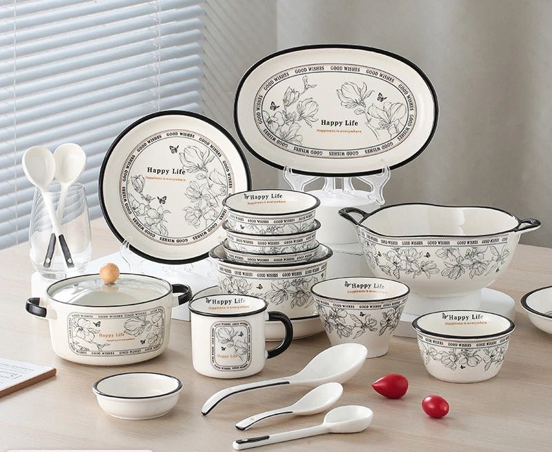 Light Luxury Ceramic Tableware Set, Dishes, Faces Bowls, Circular, Thickened, Upscale Household Manufacturers, Wholesale - Julia M LifeStyles