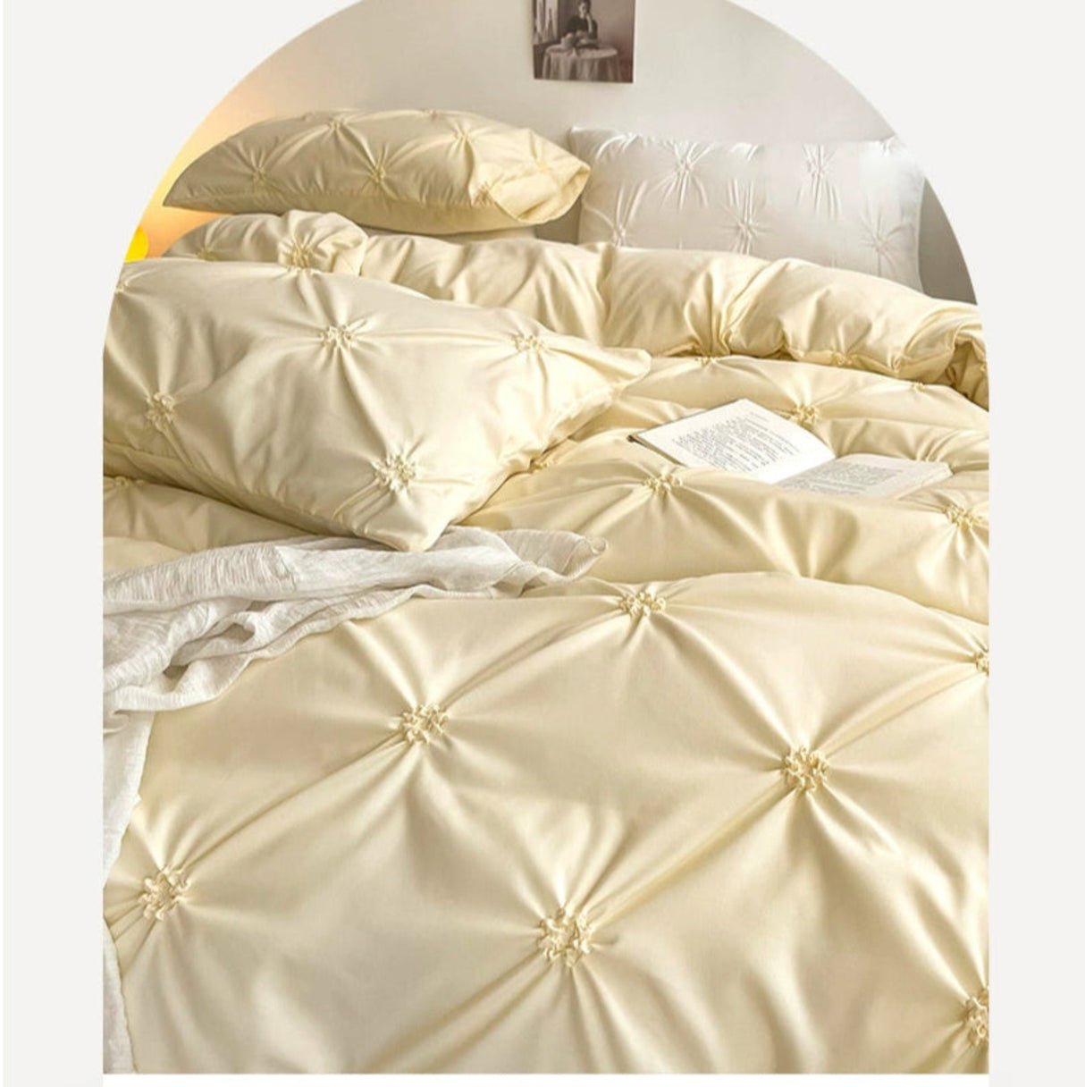 Lovey Cosy South Korea Accessible Luxury New Arrival Twisted Flower Washed Cotton Brushed Princess Cream Yellow Four-Piece Bedding Set - Julia M LifeStyles