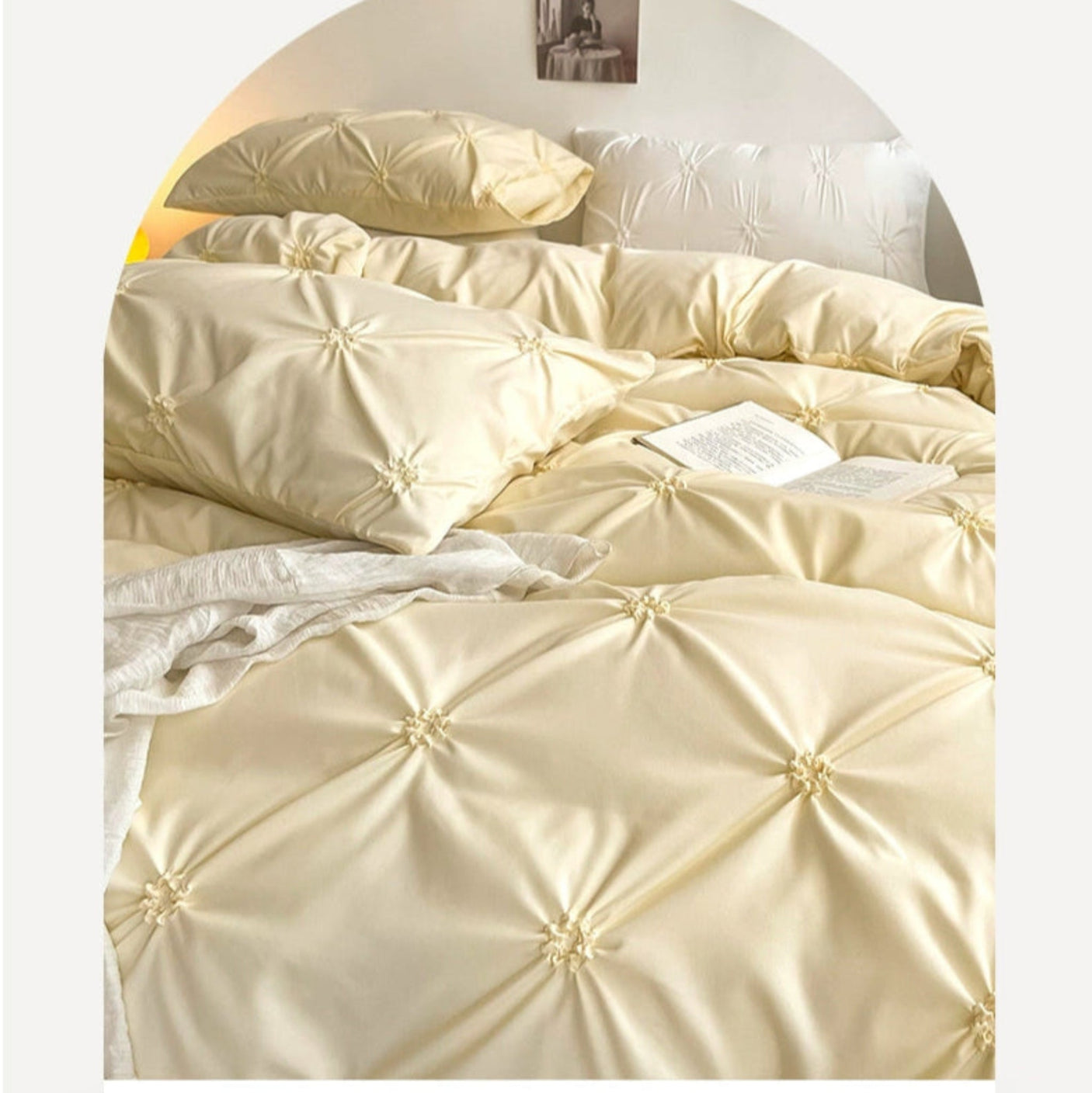 Lovey Cosy South Korea Accessible Luxury New Arrival Twisted Flower Washed Cotton Brushed Princess Cream Yellow Four-Piece Bedding Set - Julia M LifeStyles