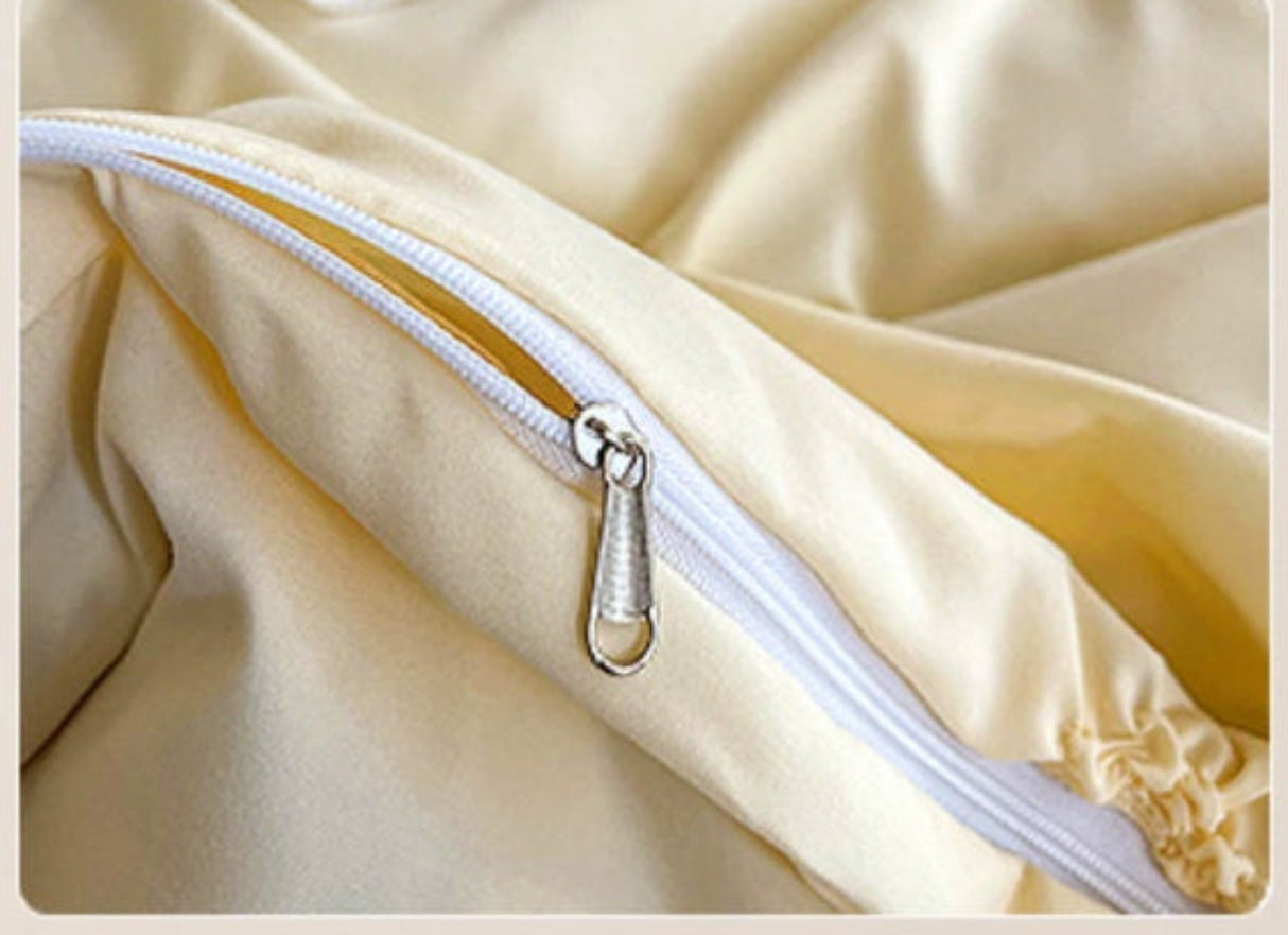 Lovey Cosy South Korea Accessible Luxury New Arrival Twisted Flower Washed Cotton Brushed Princess Cream Yellow Four-Piece Bedding Set - Julia M LifeStyles