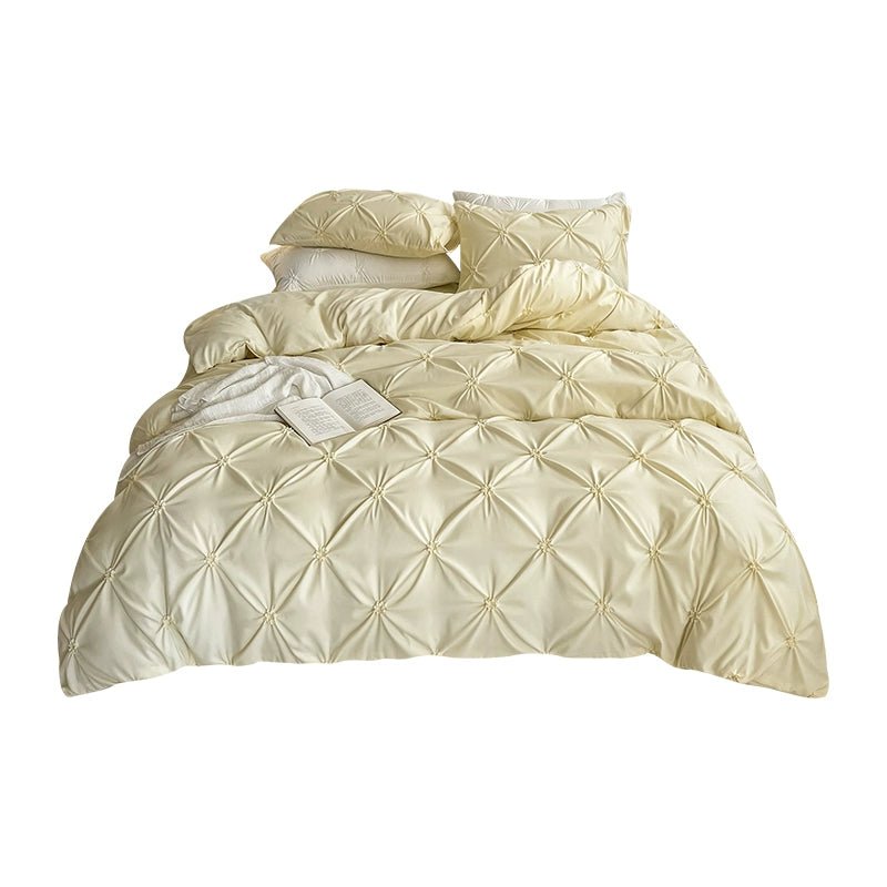 Lovey Cosy South Korea Accessible Luxury New Arrival Twisted Flower Washed Cotton Brushed Princess Cream Yellow Four-Piece Bedding Set - Julia M LifeStyles