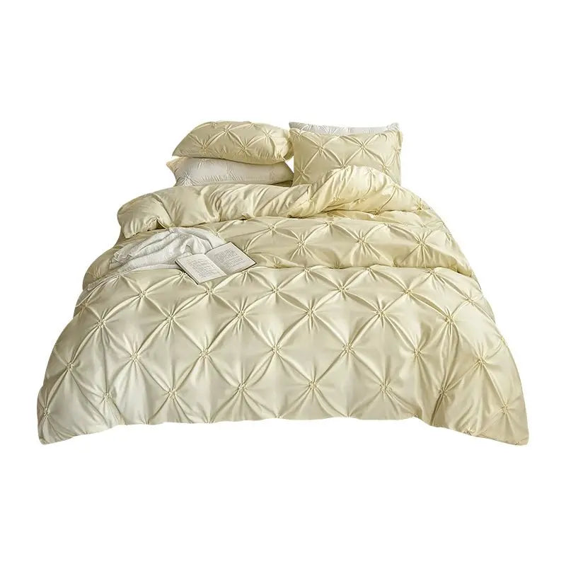 Lovey Cosy South Korea Accessible Luxury New Arrival Twisted Flower Washed Cotton Brushed Princess Cream Yellow Four-Piece Bedding Set - Julia M LifeStyles
