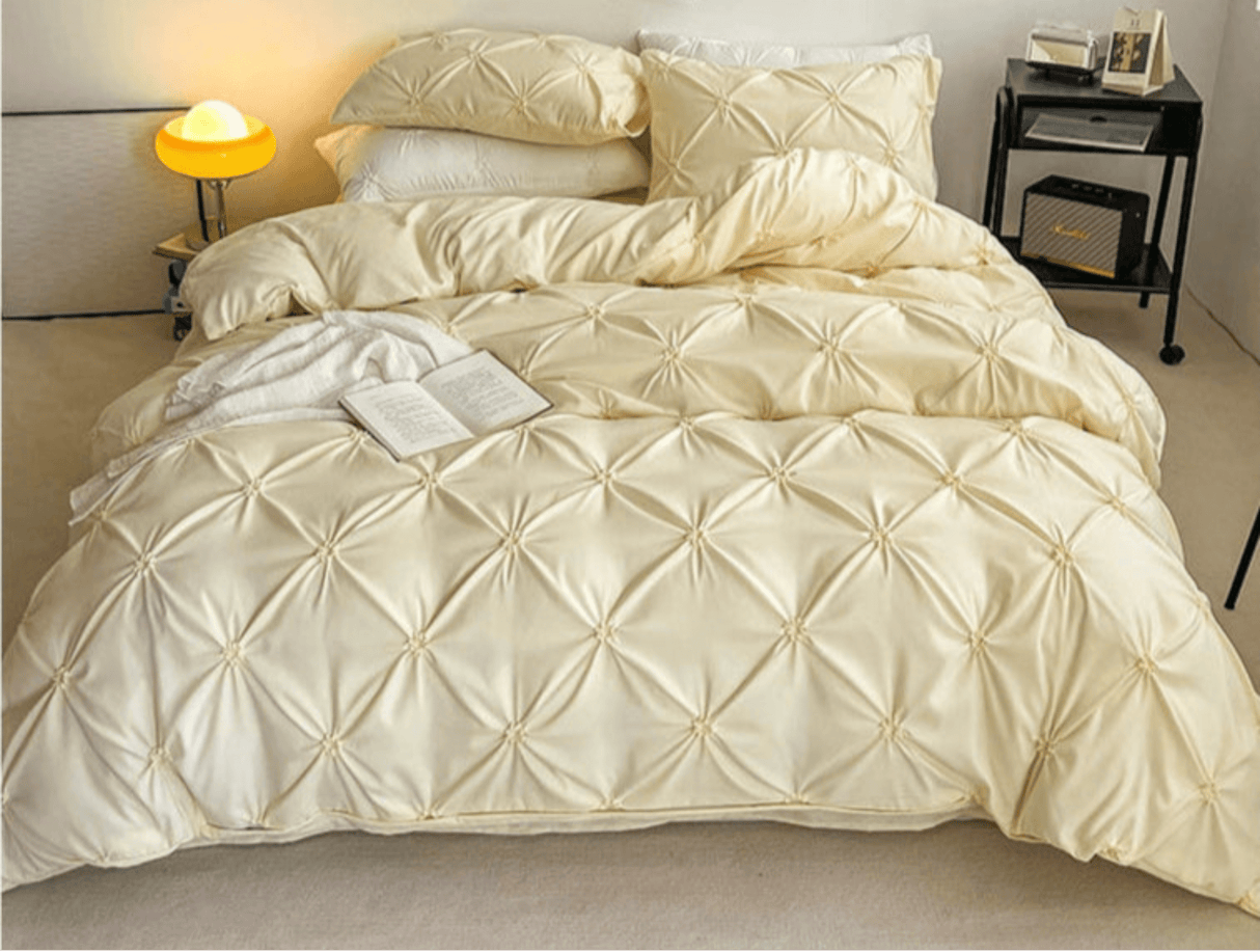 Lovey Cosy South Korea Accessible Luxury New Arrival Twisted Flower Washed Cotton Brushed Princess Cream Yellow Four-Piece Bedding Set - Julia M LifeStyles