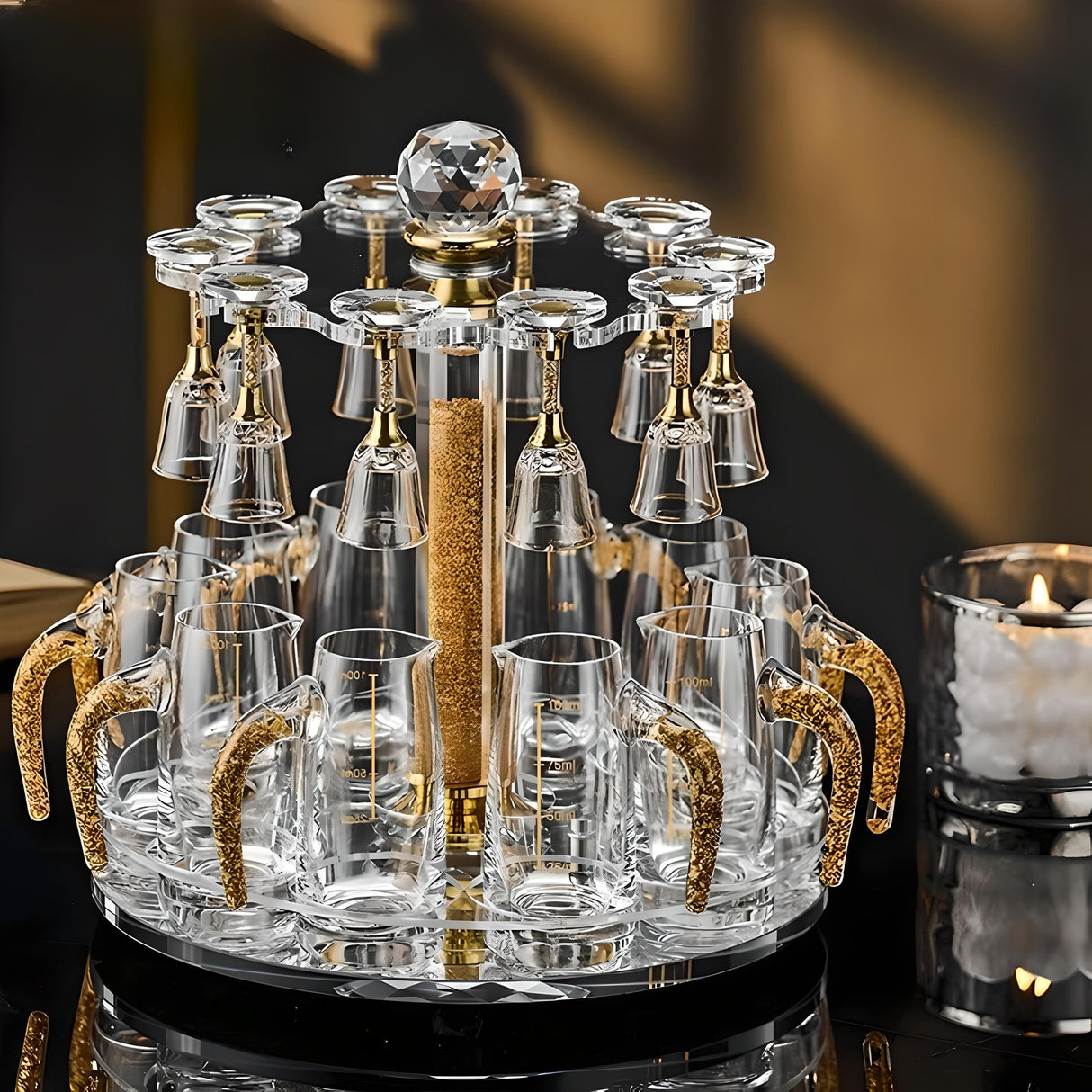 Luxury Crystal Spirits Shooter Glass Set with Gold Foil Decanter - Julia M LifeStyles
