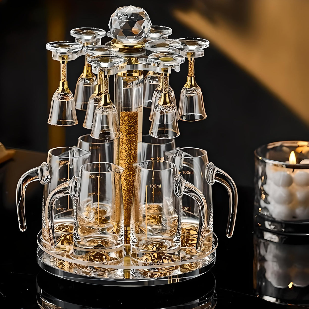 Luxury Crystal Spirits Shooter Glass Set with Gold Foil Decanter - Julia M LifeStyles