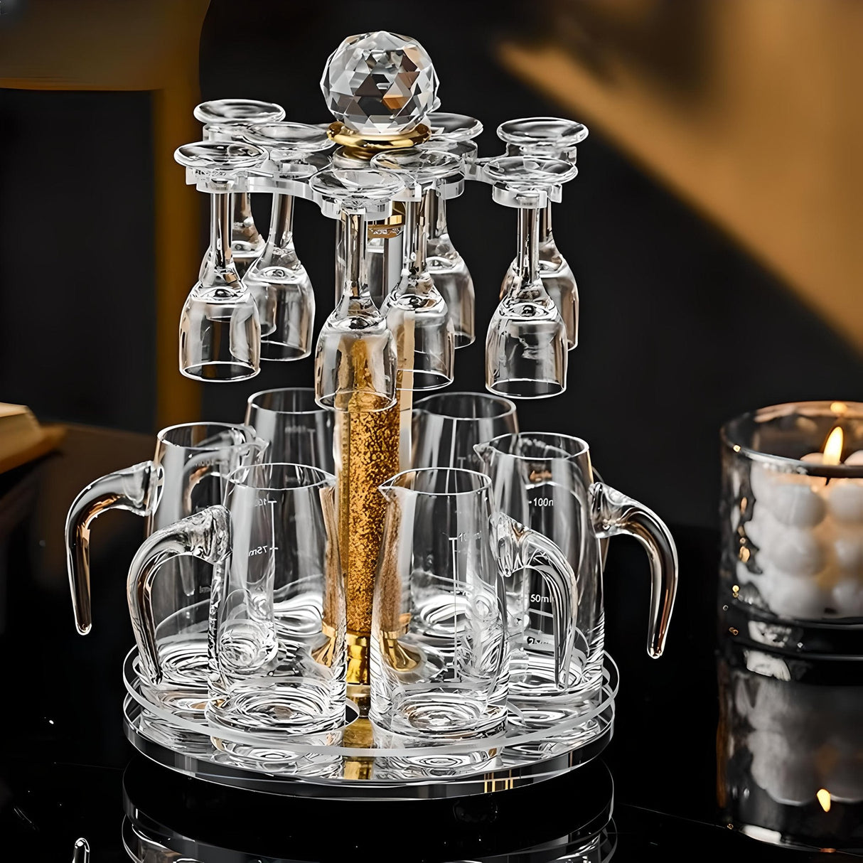 Luxury Crystal Spirits Shooter Glass Set with Gold Foil Decanter - Julia M LifeStyles