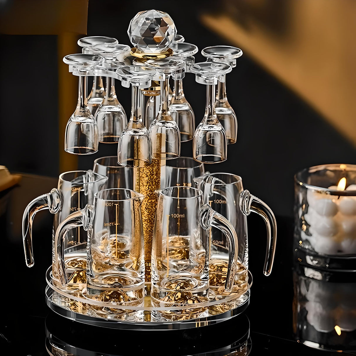 Luxury Crystal Spirits Shooter Glass Set with Gold Foil Decanter - Julia M LifeStyles