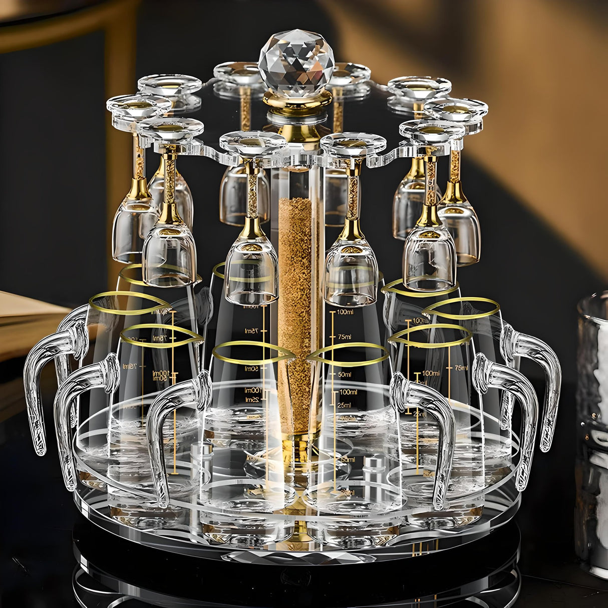 Luxury Crystal Spirits Shooter Glass Set with Gold Foil Decanter - Julia M LifeStyles