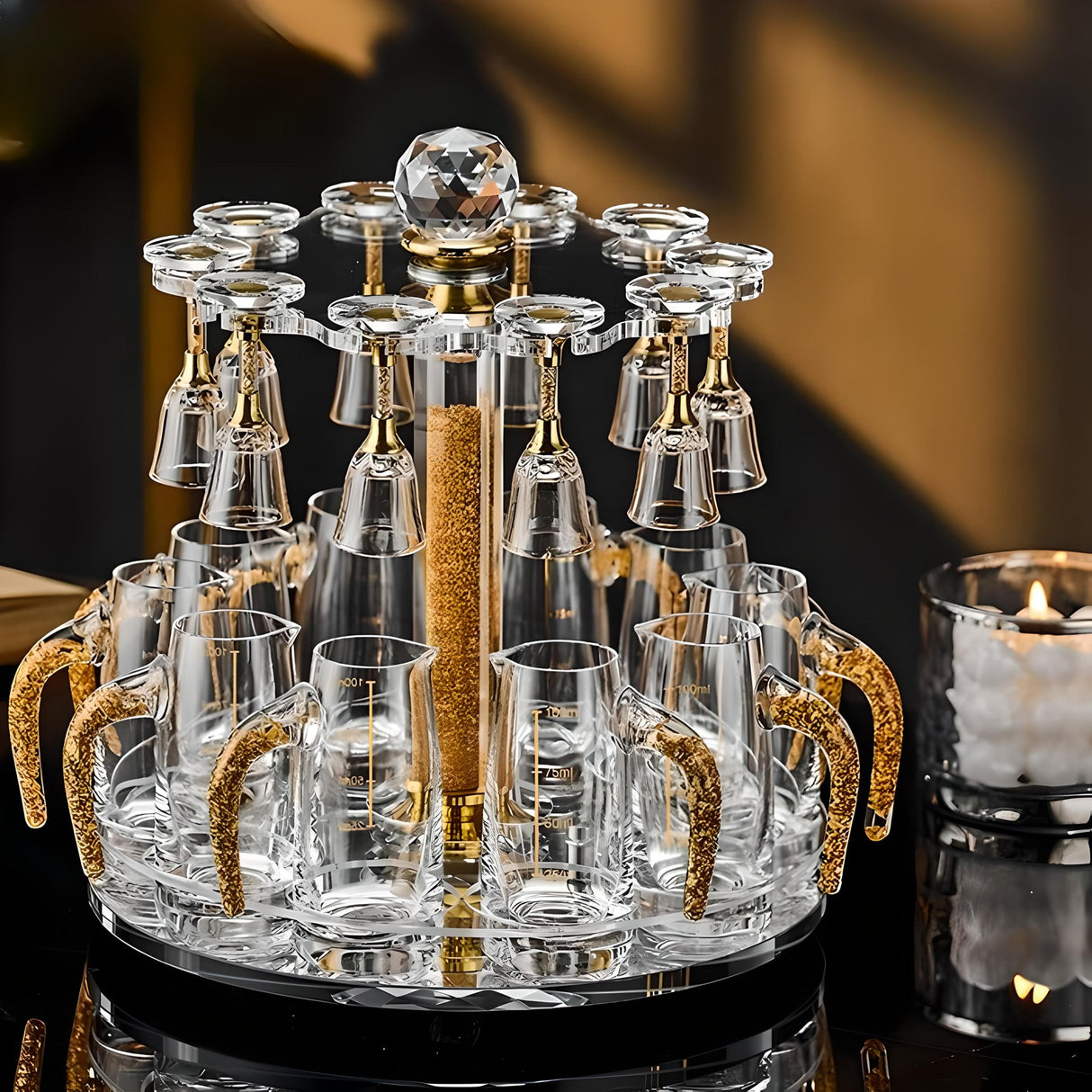 Luxury Crystal Spirits Shooter Glass Set with Gold Foil Decanter - Julia M LifeStyles