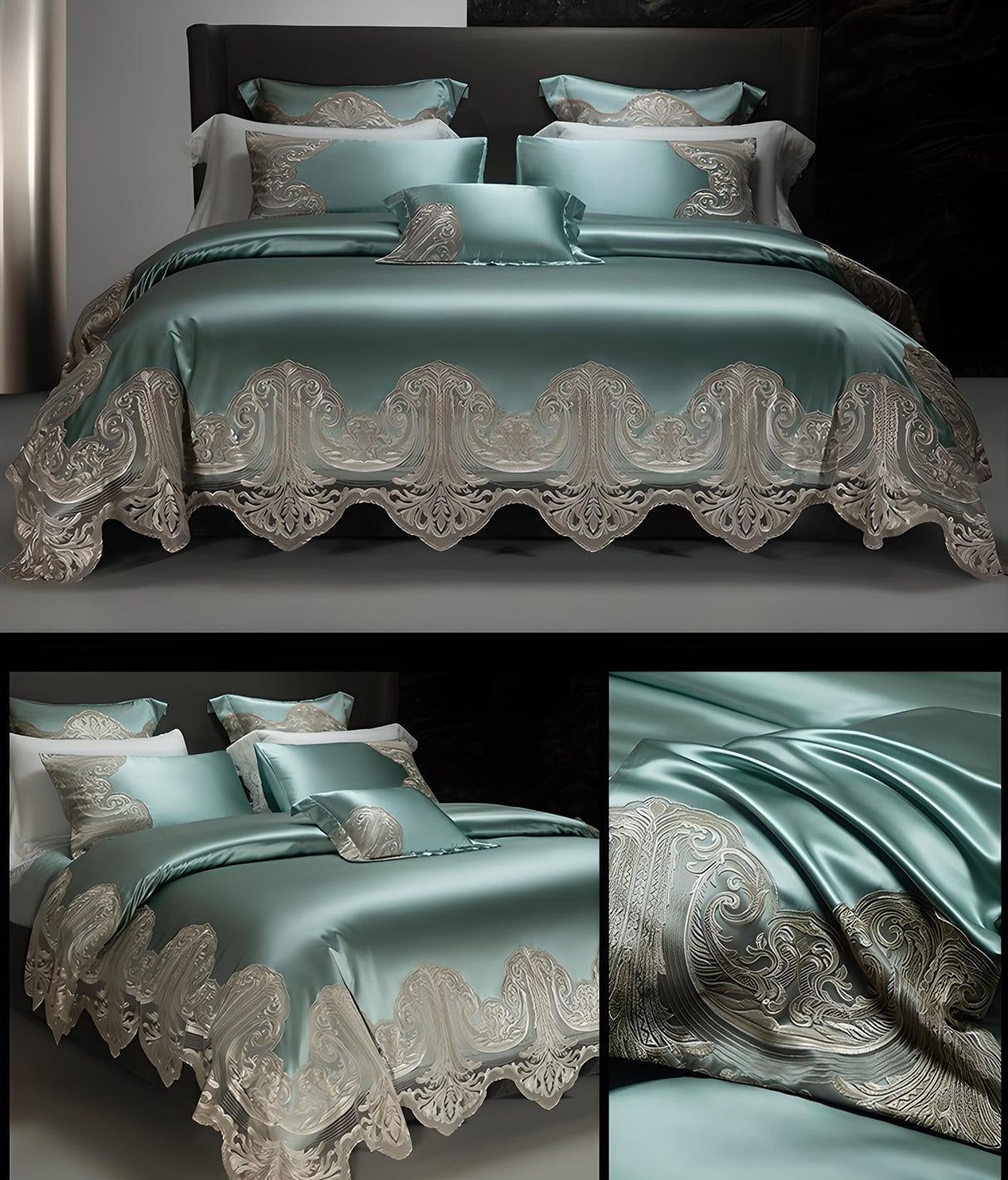 Luxury Pure Cotton Lace Bedding Set - Four-Piece European Style Julia M Home & Kitchen