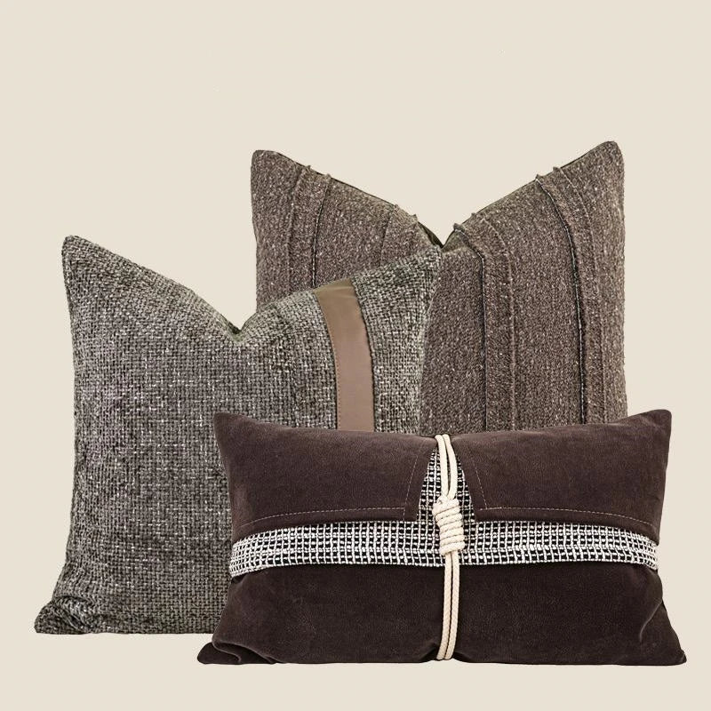 Medieval Coffee Brown Patchwork Cushion Cover - Julia M LifeStyles