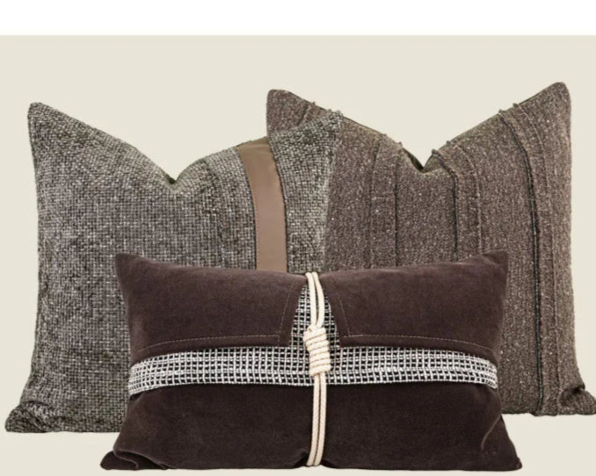 Medieval Coffee Brown Patchwork Cushion Cover - Julia M LifeStyles