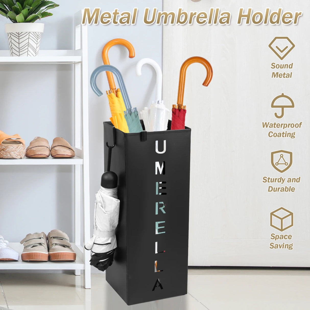Modern Metal Freestanding Umbrella Stand - Square Mesh Design - Julia M LifeStyles