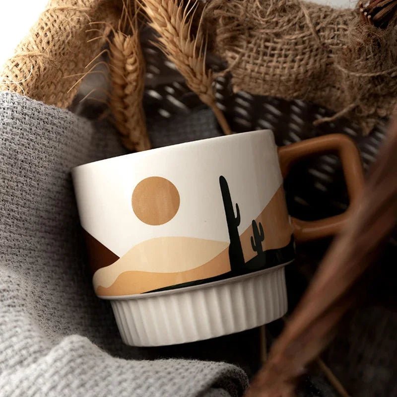 Retro Ceramic Coffee Cup with Unique Handgrip - Julia M LifeStyles