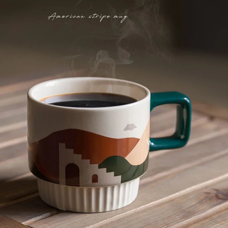 Retro Ceramic Coffee Cup with Unique Handgrip - Julia M LifeStyles