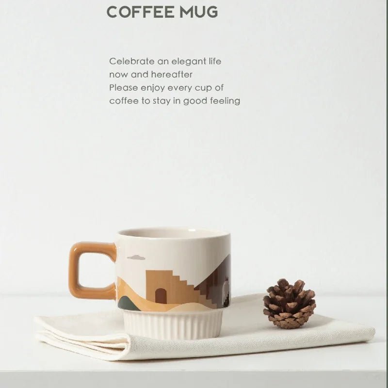 Retro Ceramic Coffee Cup with Unique Handgrip - Julia M LifeStyles