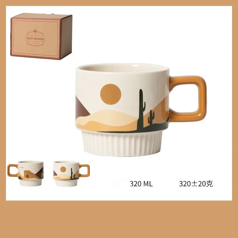Retro Ceramic Coffee Cup with Unique Handgrip - Julia M LifeStyles